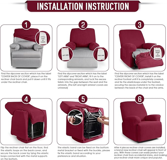 TAOCOCO Recliner Cover 4-Pieces, Recliner Stretch Sofa Slipcover, Recliner