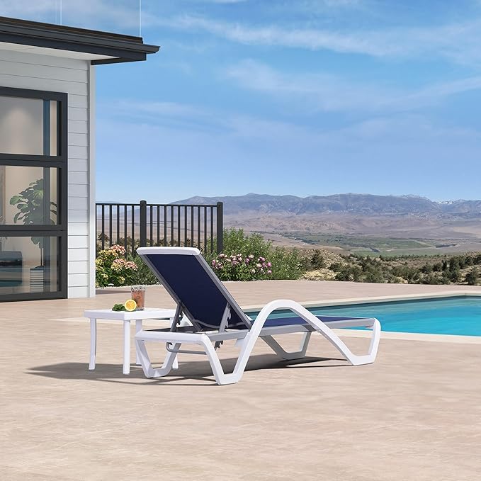 PURPLE LEAF Patio Chaise Lounge Chair Set Outdoor Plastic Textilene Lounger