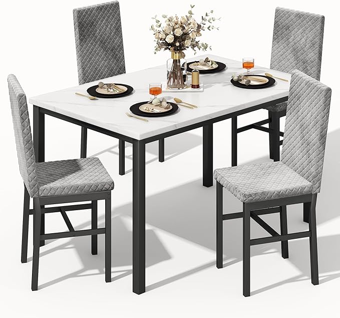 Recaceik Dining Table Set for 4, Modern 5 Piece Dining Table Set Faux Marble