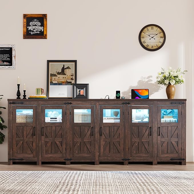 95.3" Large LED Farmhouse TV Stand