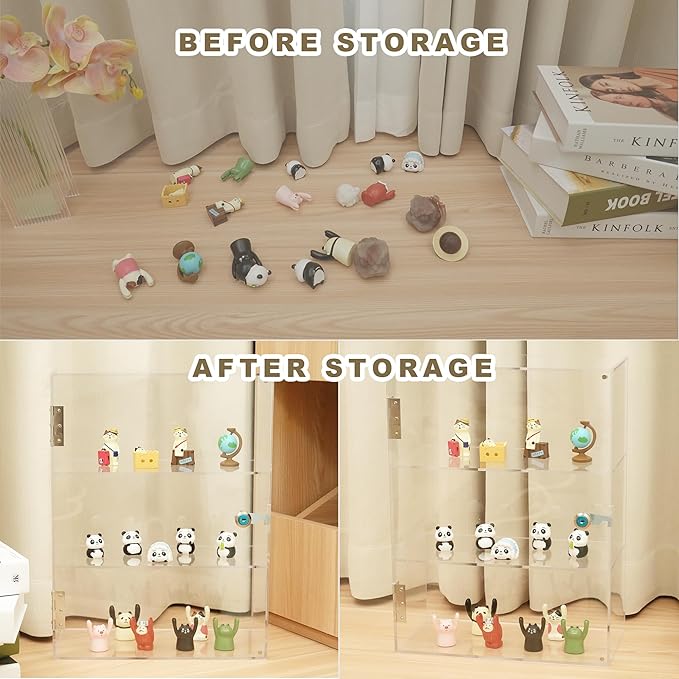 Acrylic Display Case with Lock Key, 3 Shelf Locking Countertop Display Case
