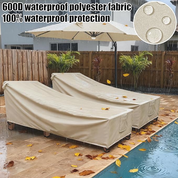 Outdoor Chaise Lounge Covers Waterproof Patio Lounge Chair Covers, 600D