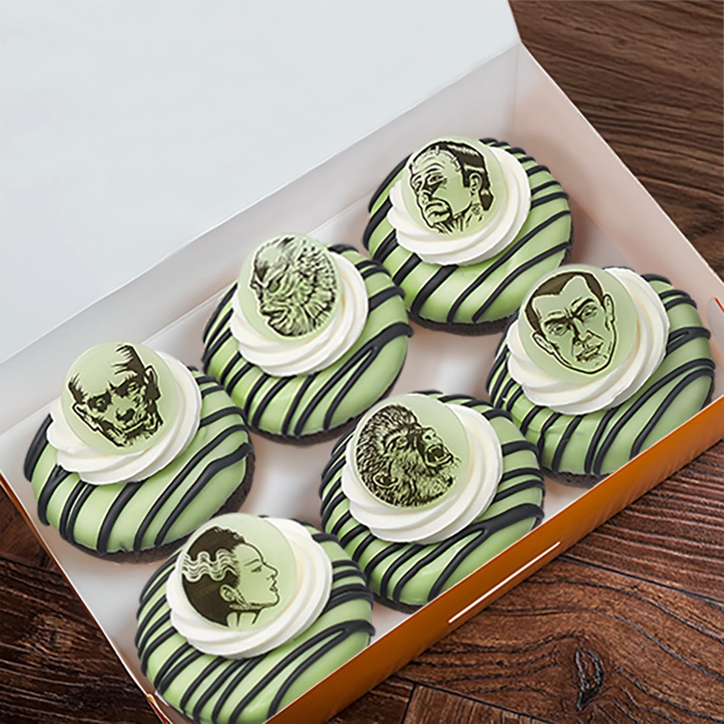 24 Universal Monsters Glow In The Dark Cupcake Rings, Halloween Cupcake Decorations, Including Dracula, Frankenstein, Wolf Man, The Mummy, Invisible Man, Food Safe Cupcake Toppers – 24 Pack