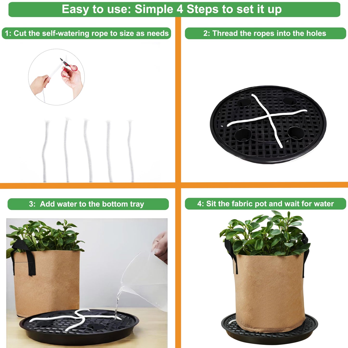8 Pack 12 inch Self Watering Base for Fabric Grow Bag, Self-watering Plastic Elevated Plant Saucer Stand, Automatic Watering Tray for Non-woven Planter Flower Pot Growth Tent Greenhouse Indoor Outdoor