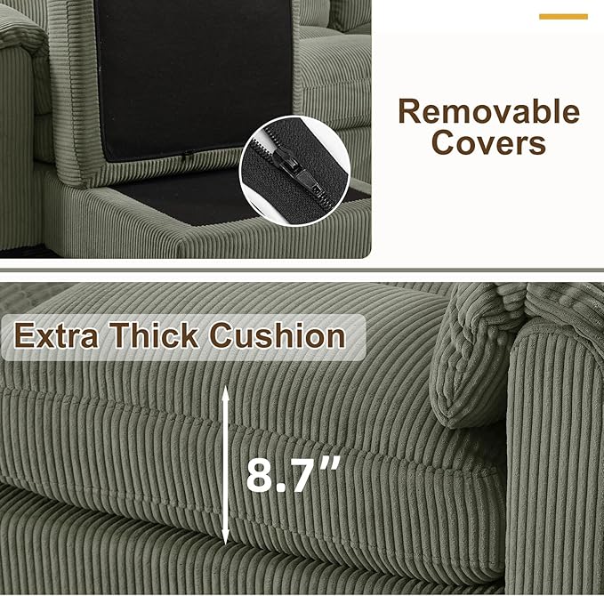 HAOMARKETS Corduroy Sofa Set, Upholstered Ottoman Footrest, Modern Living Room