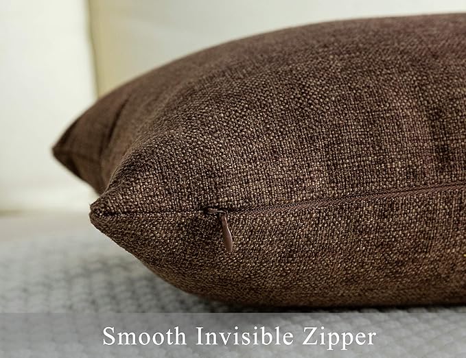 Stellhome Fall Burlap Throw Pillow Covers Square Solid Farmhouse Linen Cushion