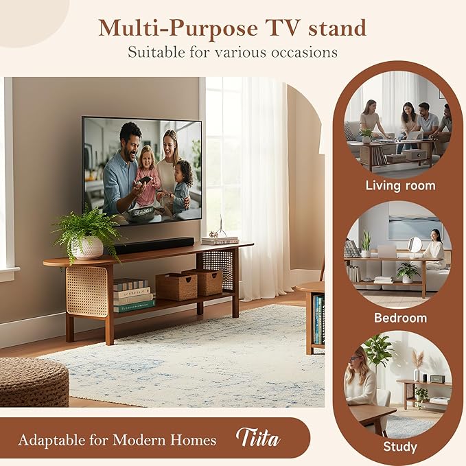 Tiita TV Stand with Storage for TVs up to 65'', Bamboo TV Console Entertainment