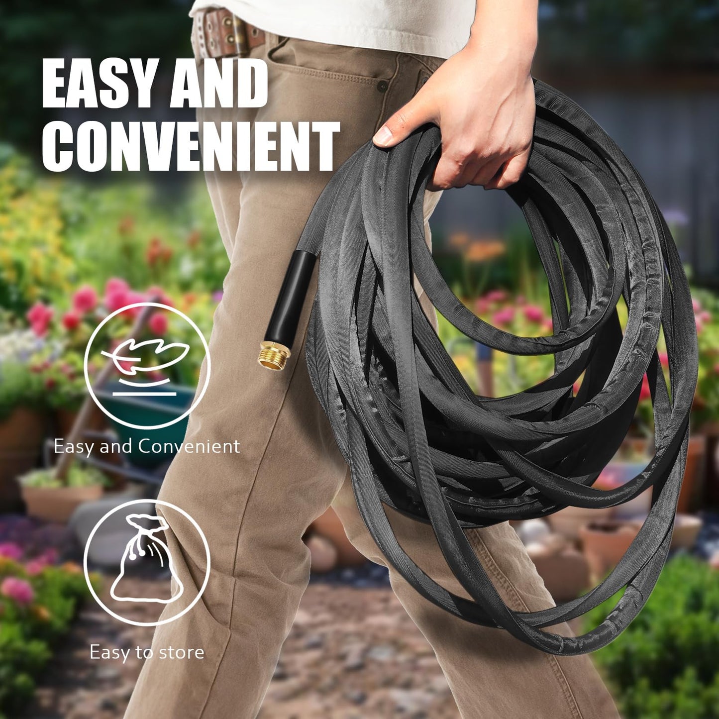 Relxitl Garden Hose 100ft, Flexible Water Hose with 10 Function Hose Nozzle, Lightweight, Tangle Free, Rust Proof for Yard, Watering(Black)