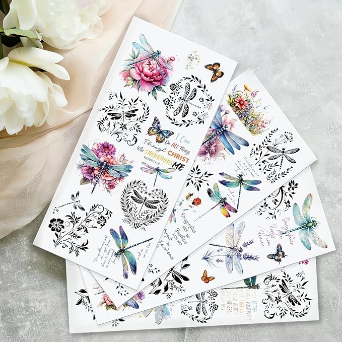 4 Sheets Rub on Transfers for Crafts, Dragonflies Furniture Transfers for Wood