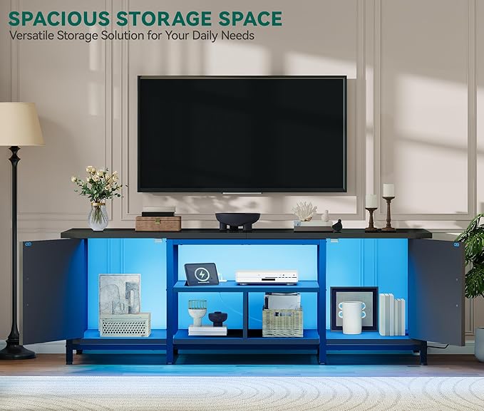 YITAHOME TV Stand with LED Lights & Charging Station, Farmhouse Entertainment
