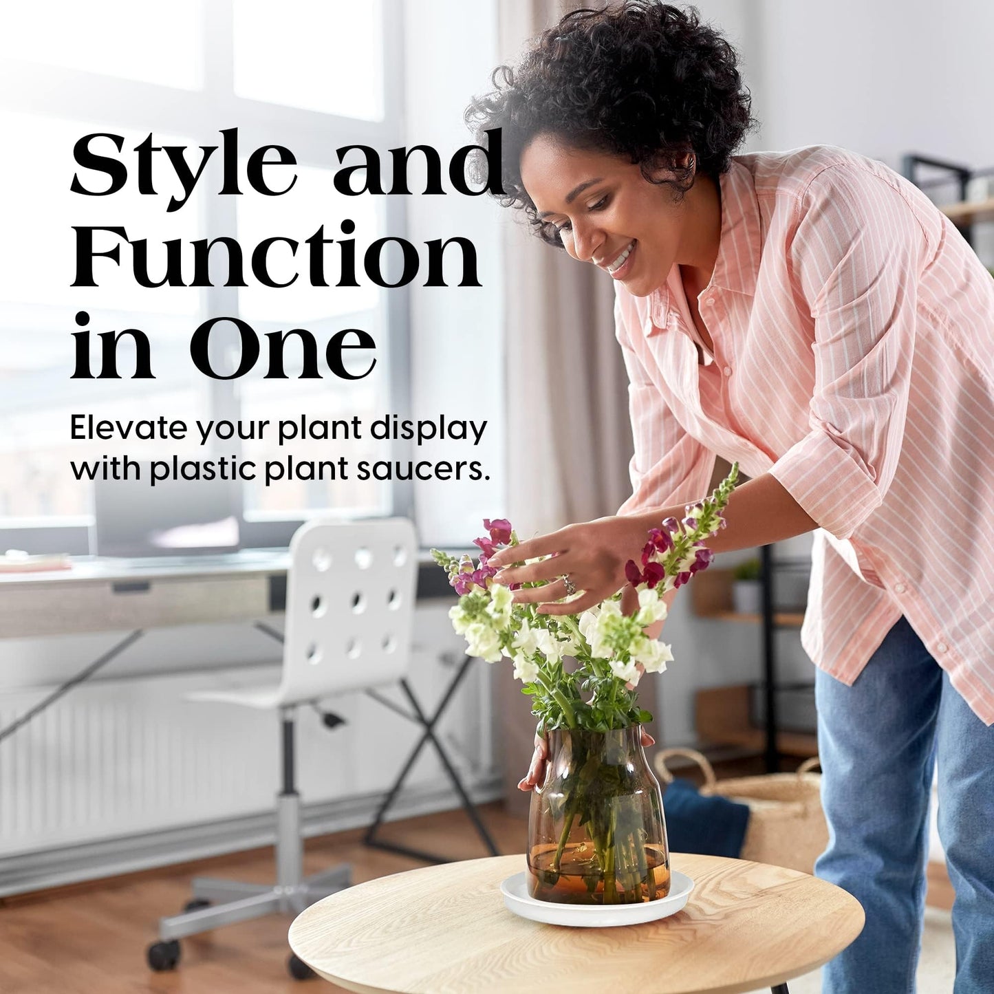 SLS SUPPLY FLORA - Durable Plant Saucers, Mix Sizes Pack of 12, Flower Plant Pot Saucer, Stylish Plant Tray Saucers for Indoors and Outdoors, Made of Thick and Strong Plastic - White