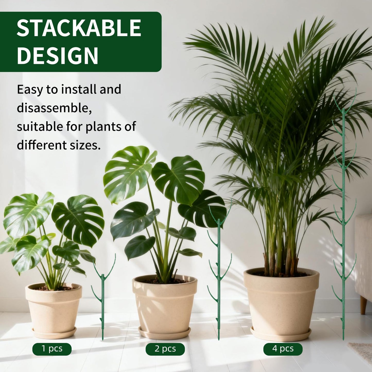10 Pack Stackable Plant Support Stakes - Climbing Support for Indoor & Outdoor Use - Garden Accessories for Monstera, Pothos, Philodendron - Aesthetic Alternative to Moss Poles & Trellises