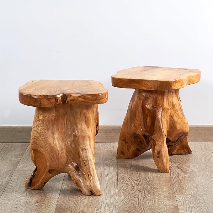 Greenage Cedar Roots Mushroom Accent Stool 12" x 15" x 13.5" Height Natural