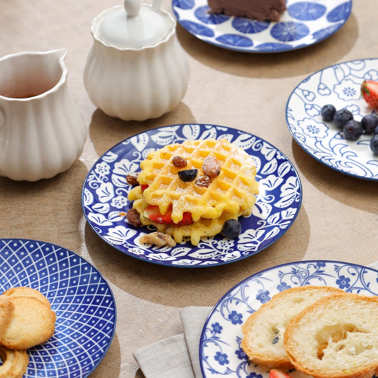 Selamica Ceramic Dessert Plates Set of 6, 6 Inch Appetizer Plates for Kitchen, Microwave & Dishwasher Safe, Vintage Blue