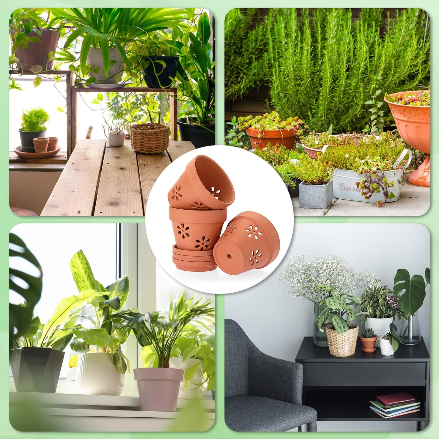 JUXYES Pack of 3 Small Terracotta Orchid Pot with Holes and Saucers, 6 Inches Clay Orchid Planter Pots for Repotting, Plant Flower Pots for Orchid Indoor and Outdoor Promotes Air Circulation