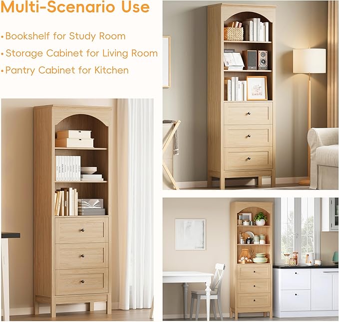 Bookshelf with Drawers, Floor Standing Display Storage Cabinet
