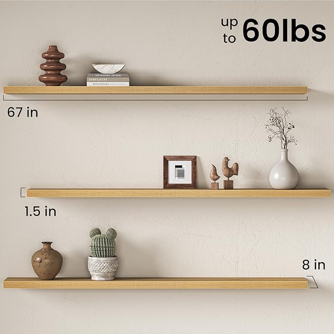 Fun Memories 67Inch Long Floating Shelves, 8 Inch Deep Shelves
