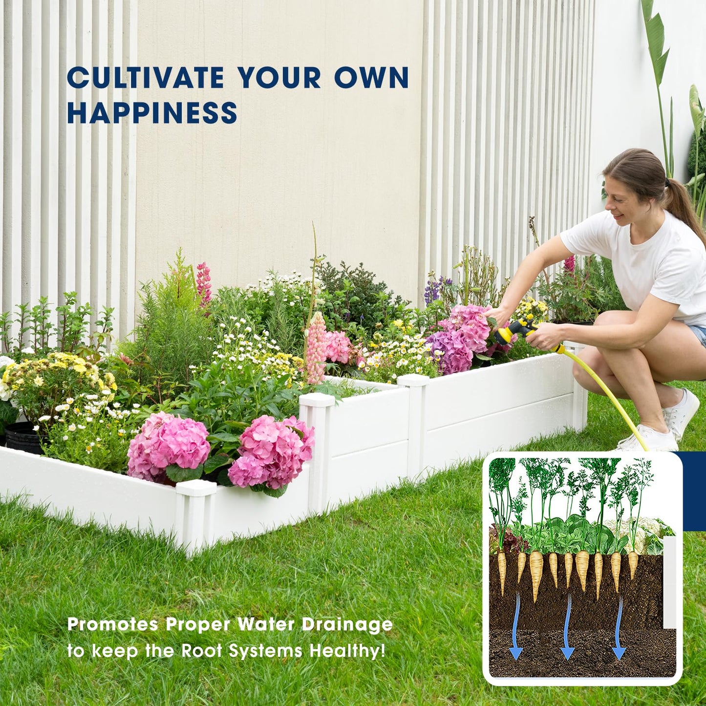 PASAMIC 8x4x1ft Vinyl Raised Garden Bed, Rust-Proof Outdoor Planter Box for Gardening, Durable Raised Plant Box with Open Bottom, DIY Above Ground for Fruit, Vegetables, Herbs