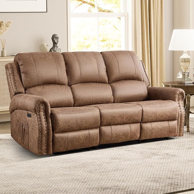 EBELLO Power Reclining Sofa for Living Room, Faux Leather 3 Seater Reclining