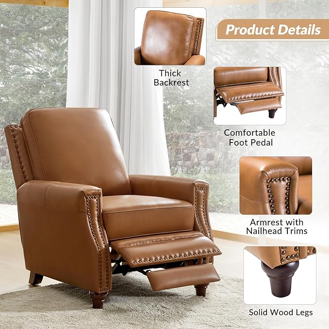 HULALA HOME Genuine Leather Manual Recliner Chairs Set of 2