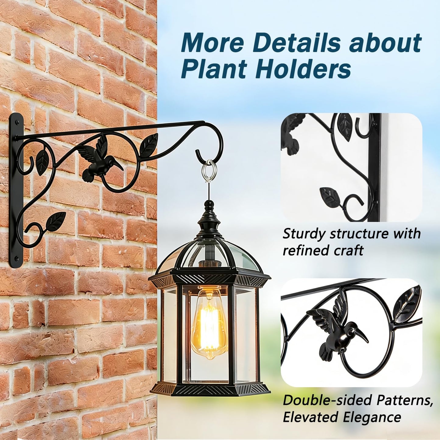 Heavy Duty Plant Hangers for Hanging - 2 Pack Metal Wall Plant Hooks Indoor Outdoor, 12 Inch Rust Resistant Plant Bracket for Bird Feeders, Planters, Lanterns, Wind Chimes - Patio, Garden, Home Decor