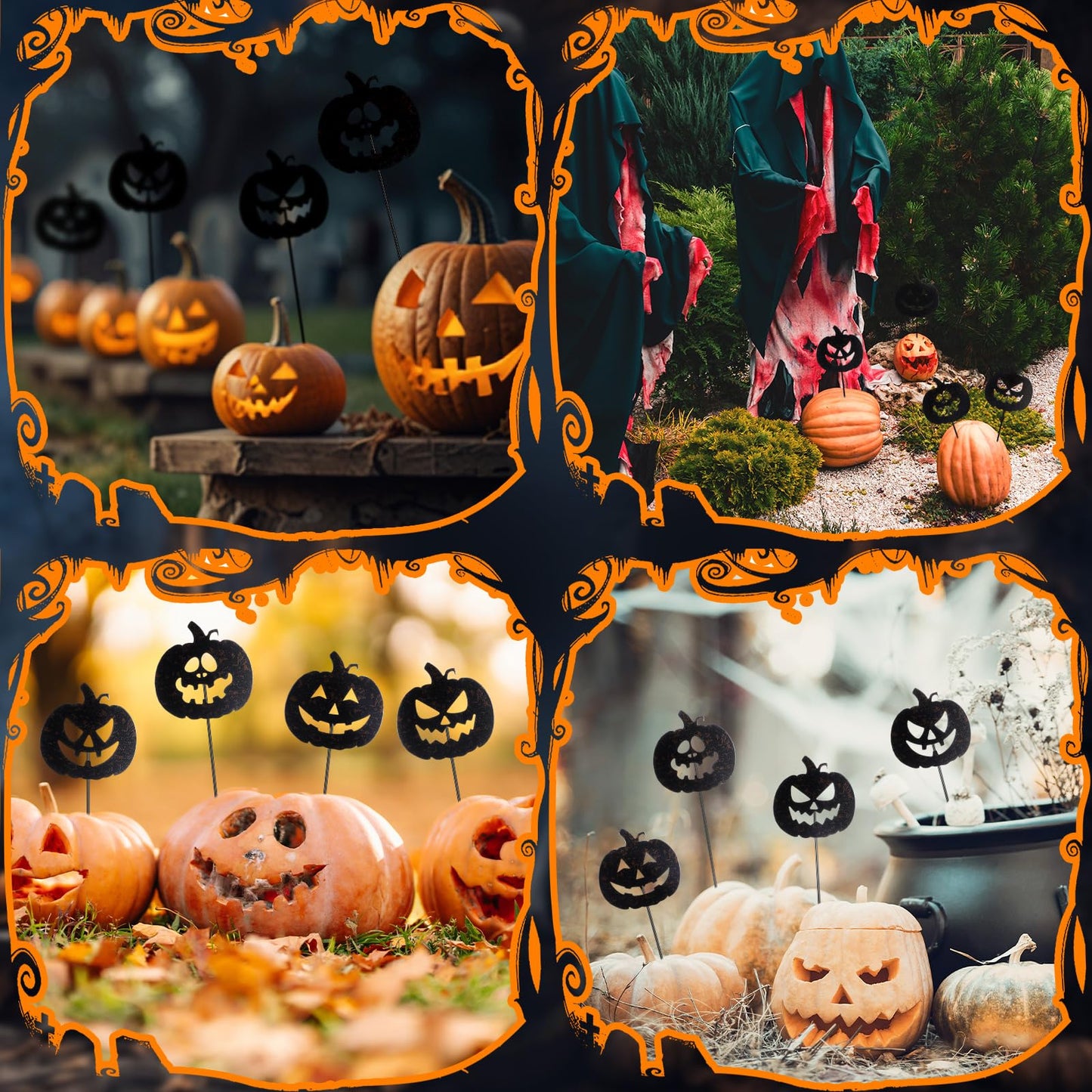 Chunful 4 Pcs Halloween Decorative Garden Stakes Jack O Pumpkin Garden Stakes for Flower Planter Pot Outdoor Metal Yard Sign Day of The Dead Decorations Halloween Patio Lawn Decor