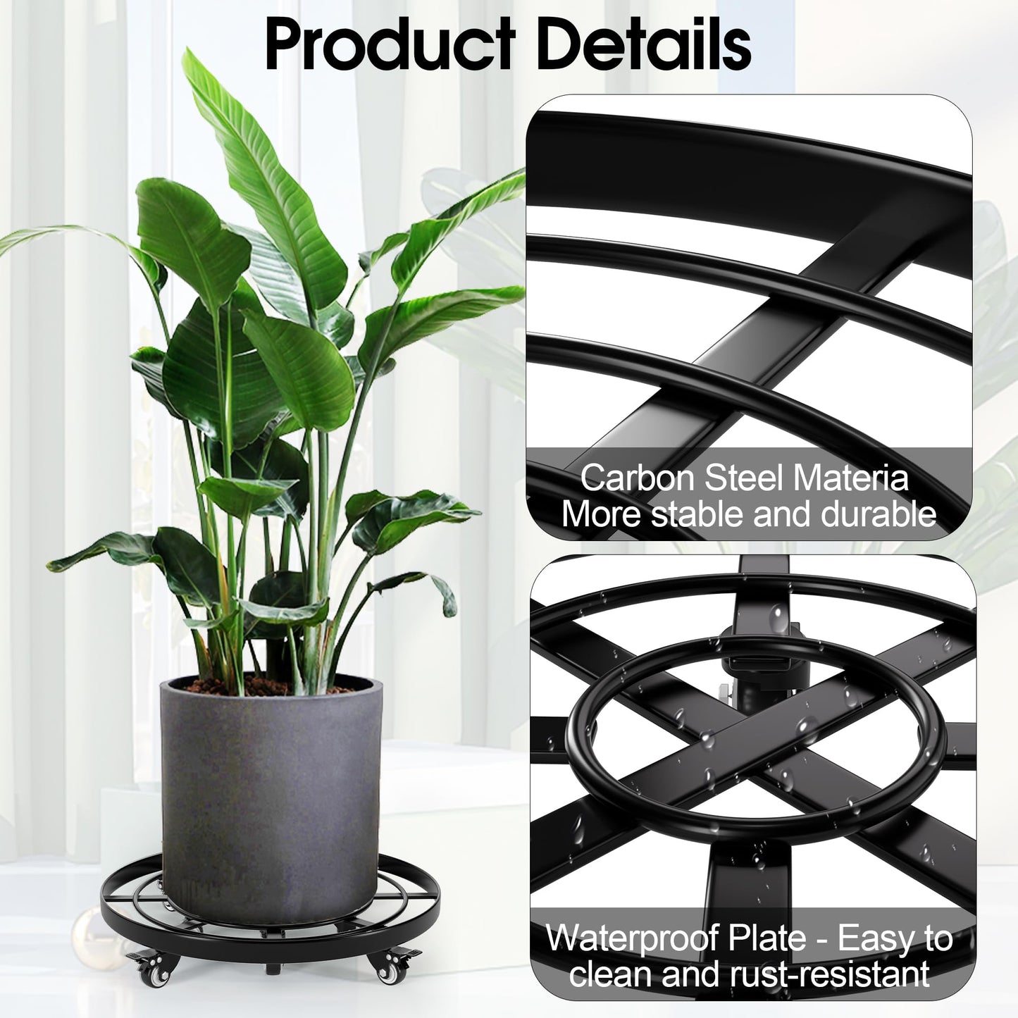 Highpro 20" Plant Stand with Wheels, 440lbs Heavy Duty Planter Caddy for Outdoor Indoor with Lockable Casters Wheels, Large Rolling Dolly Planter Caddy Flower Pot Mover, Black