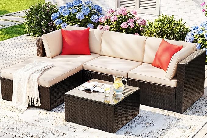 Devoko 5 Pieces Patio Furniture Sets All Weather Outdoor Sectional Patio Sofa