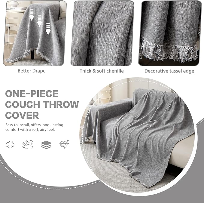 DREAMINGO Modern Chenille Couch Cover Blanket Washable Sofa Covers