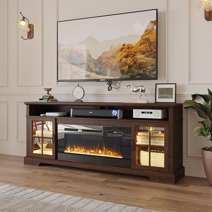 70" Fireplace TV Stand, Farmhouse Entertainment Center