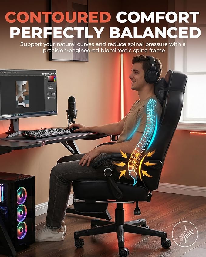 GTPLAYER Gaming Chair with Footrest, Big and Tall Game Chair 350lb Racing Style