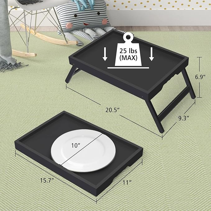 Artmeer Bed Tray Table with Folding Legs, Bamboo Breakfast in Bed