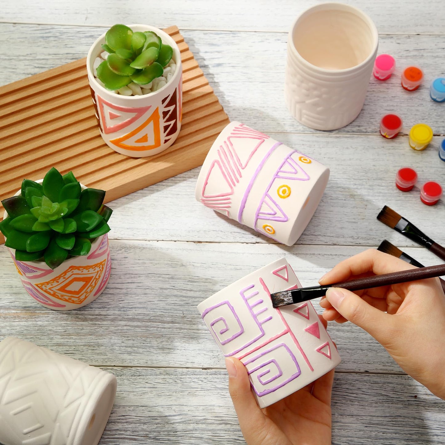 Zubebe 16 Pcs Paint Your Own Ceramic Pot Bulk Ready to Paint Ceramics Plant Pot DIY Mini Ceramic Succulent Pots in Bohemian Unfinished Pottery Mini Flower Planters Pots Painting Craft Supplies