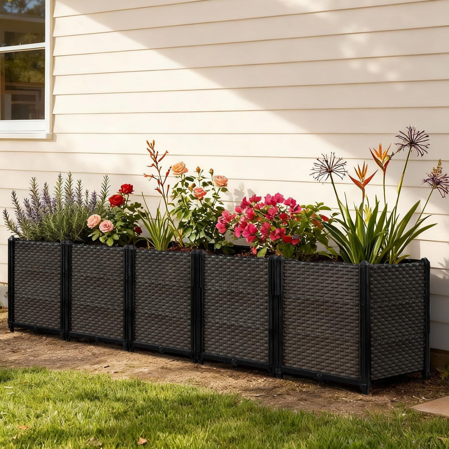 Large Raised Planter Box Outdoor Self Watering 78.7"x15.7"x19.7", Deep Raised Garden Bed - Elevated Garden Box with Drainage Plug, Rectangular Garden Planter Perfect for Patio Balcony Deck