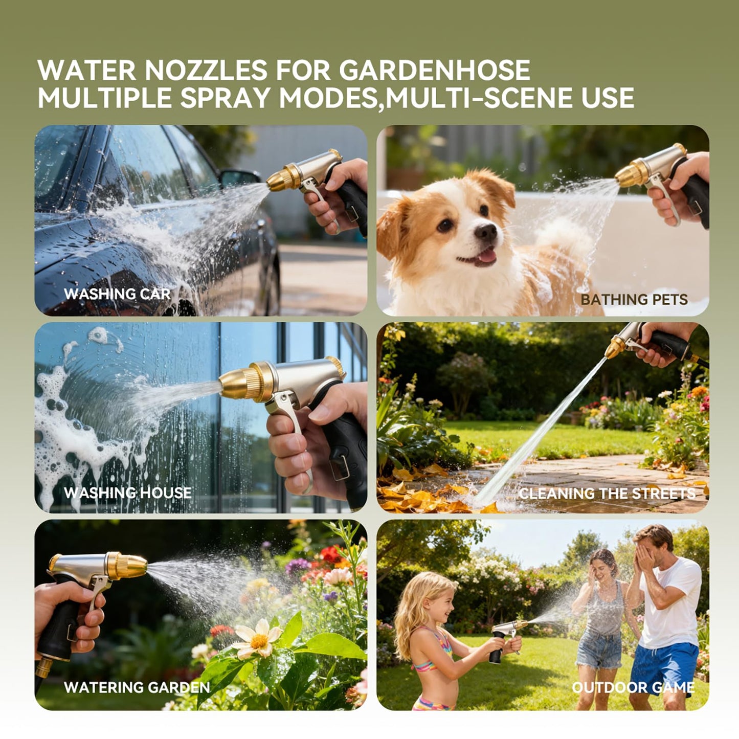 High pressure garden hose nozzle spray，Leak-Proof heavy metal water gun, watering plants and lawn, car washing, yard and pets (Soft Rubber Comfort Grip)