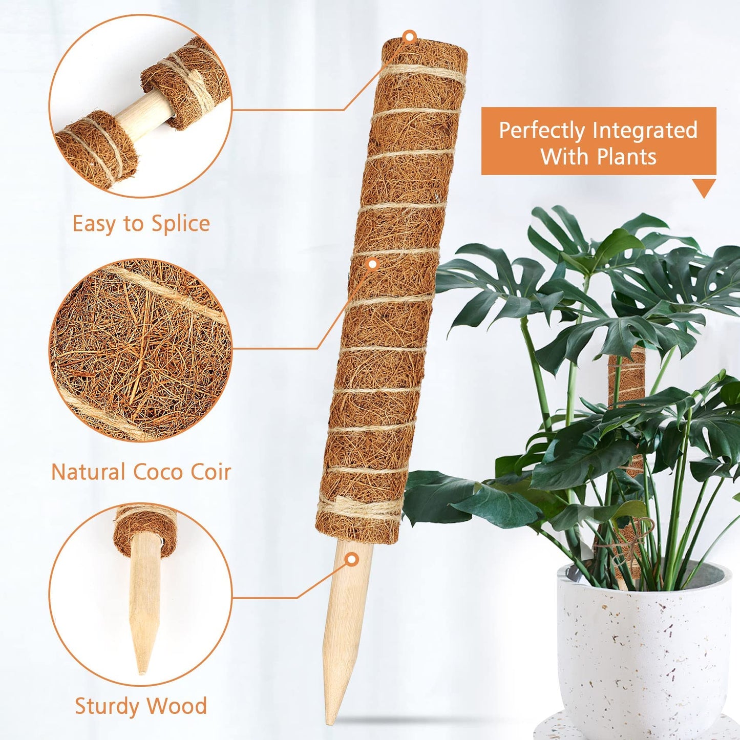 JJGoo Moss Pole for Plants Monstera,【8 Pack】 17 inch Plant Support Pole, Extendable Coir Totem Pole for Potted Plants Pothos, Train Indoor Climbing Plants to Grow Upwards