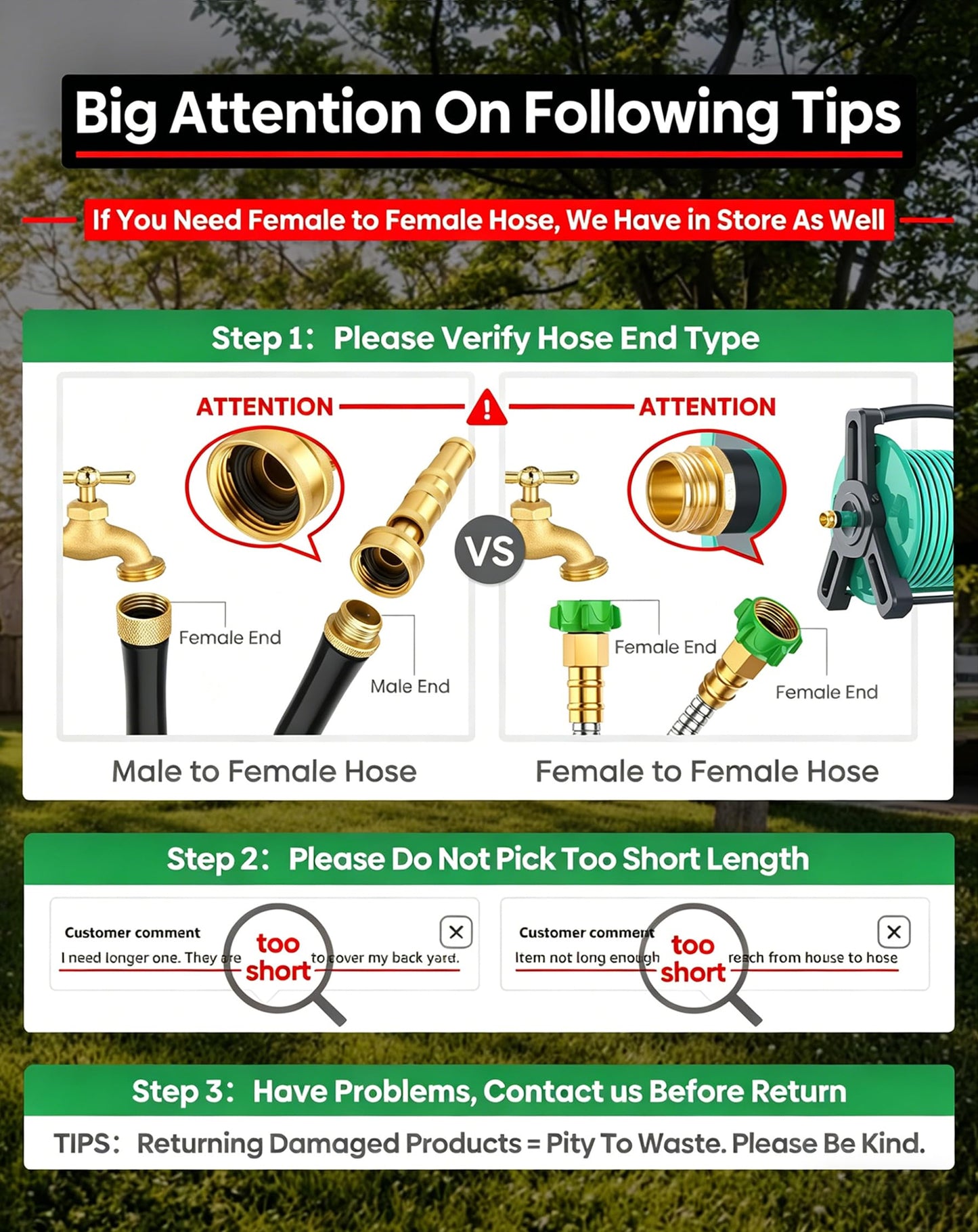 Metal Garden Hose 20 ft Connector, Stainless Steel Long Hose Extension Adapter for Hose Reel, Small, Flexible, Lightweight & Heavy Duty Water Pipe, No Kinking Short Outdoor Water Hose for Yard 20 Feet