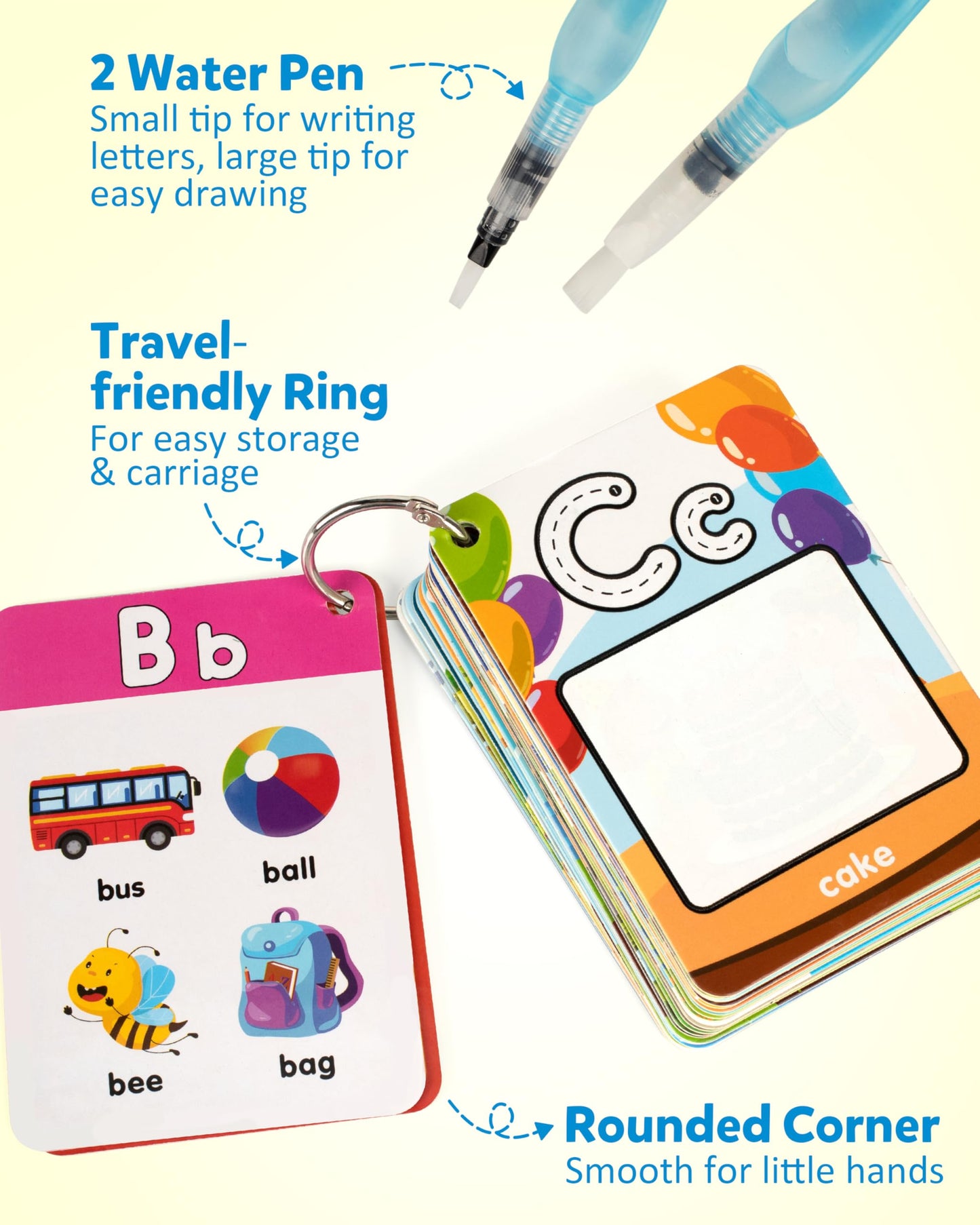 Coogam Water Coloring Alphabet Cards, Aqua Painting Water Drawing 26 Letters ABC Words, Montessori Educational Learning Toy Gift for 3 4 5 Year Old Kids