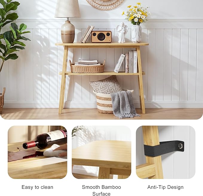 39.4" Solid Bamboo Entryway Console Table, Sofa Table Behind Couch, Narrow