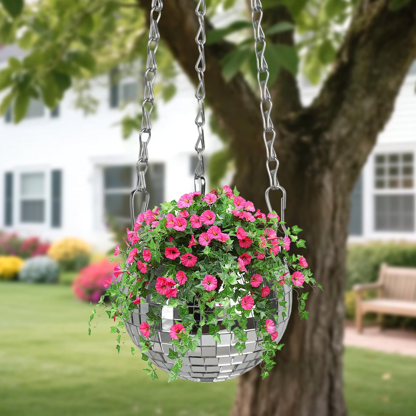 Axigundaone 2 Pcs Disco Ball Hanging Planter, 4 Inch Mirror Disco Ball Planters with Chain,Small Mirror Planter Hanging for Window, Desk