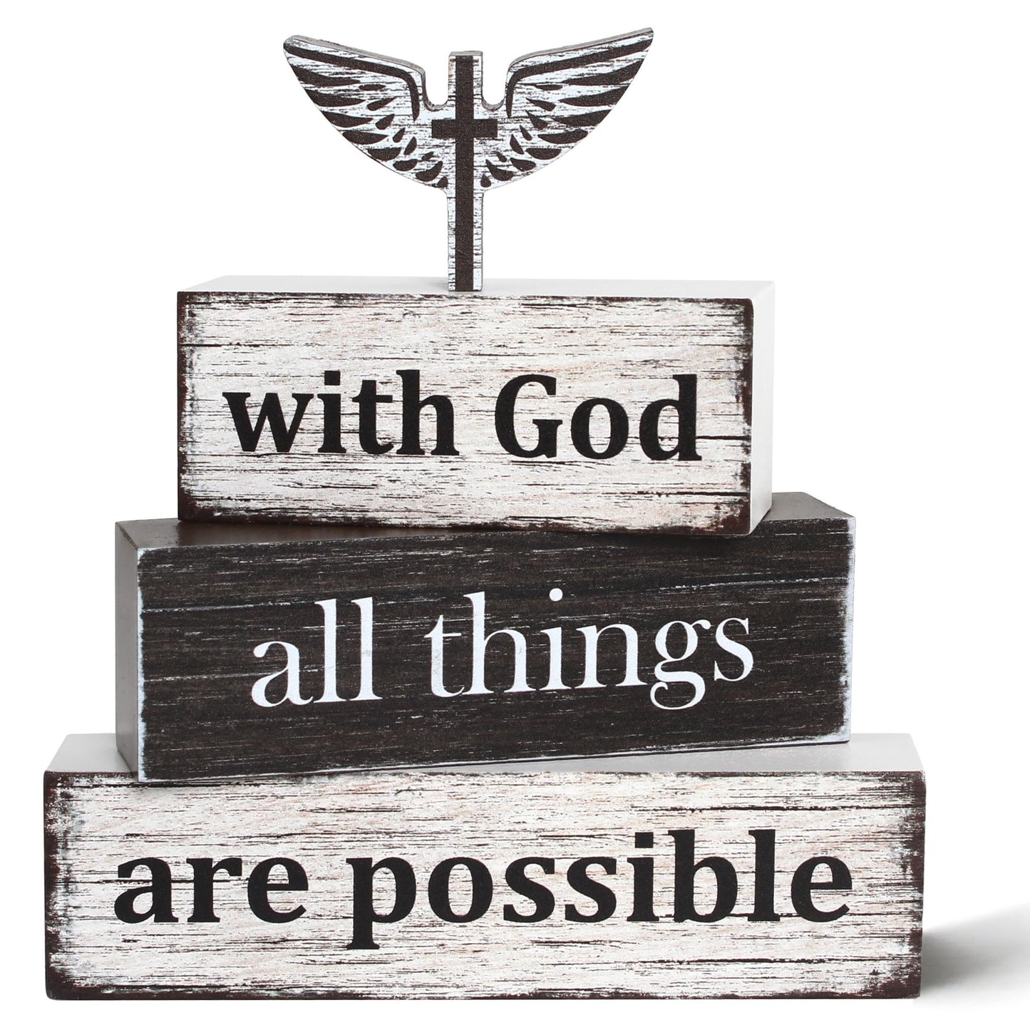 4 Pcs Farmhouse Wooden Tiered Tray Decor, Retro Rustic Bible Christian Table Centerpiece Decorations Gifts for Home Kitchen Mantel Shelf Office