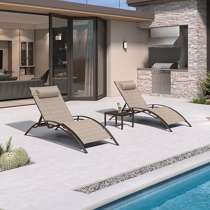 PURPLE LEAF Outdoor Oversized Chaise Lounge Chair Set of 3 Patio Pool Lounger