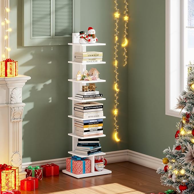 TUTOTAK Narrow Bookshelf, 8-Tier Bookcase, Spine Book Shelf