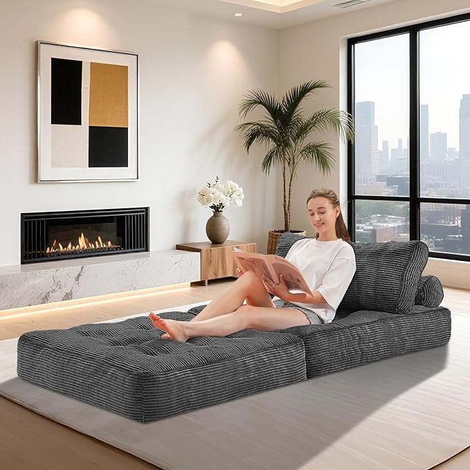HABUTWAY Folding Sofa Bed, Convertible Sleeper Chair Bed w/Dual-Pillow & Handle