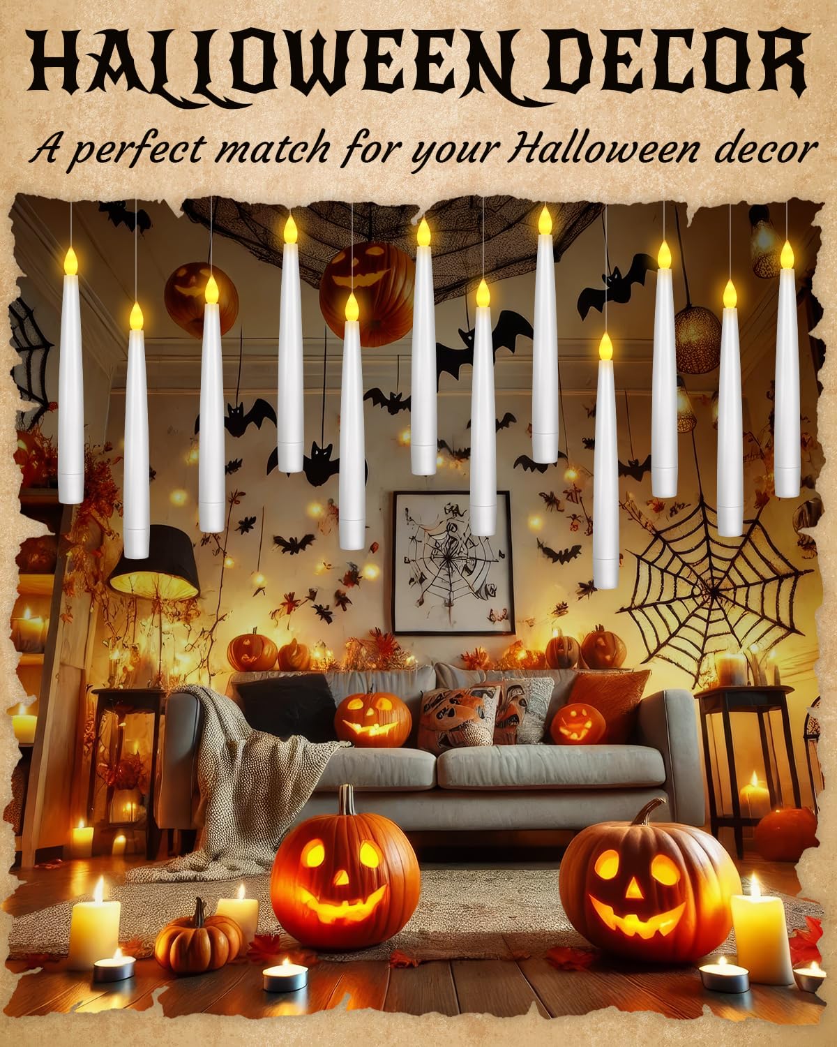 pmgro 12pcs Flameless Taper Candles with Remote, Dimmer, 3D Battery Operated Window Taper Candle with Flickering Light, 6.3IN Floating Hanging Candles with Wand, Christmas Decor for Home Wedding