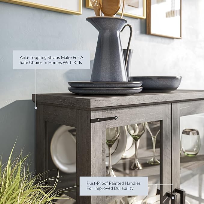 BELLEZE Set of 2 Glass Display Cabinet, Living Room, or Kitchen