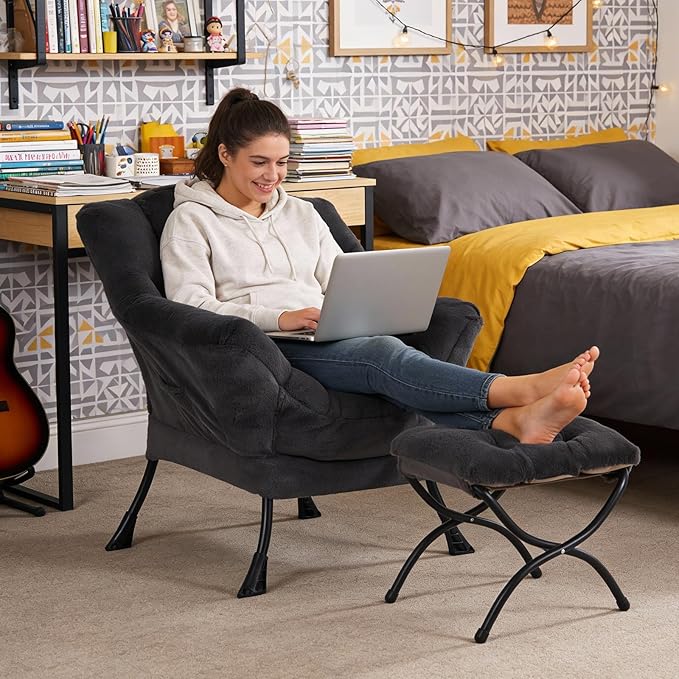 MBOOYOME Lazy Chair with Folding Ottoman, Modern Accent Lounge Armchair with
