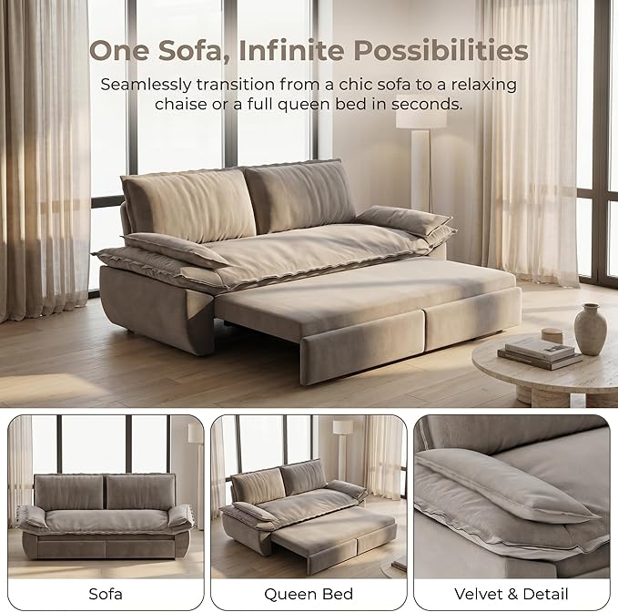 73.2" Sofa Bed Queen, 3-in-1 Pull Out Sofa Bed