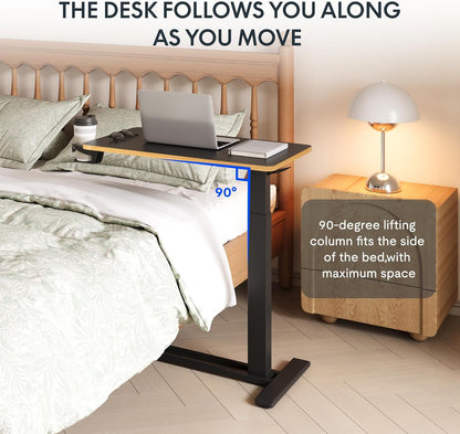 FLEXISPOT Mobile Standing Desk with Wheels Pneumatic Laptop Desk Rolling Computer Cart Movable Height Adjustable Small Sit Stand Desk Computer Workstations Home Use（31.5" W x 17.7" D, Black+Maple