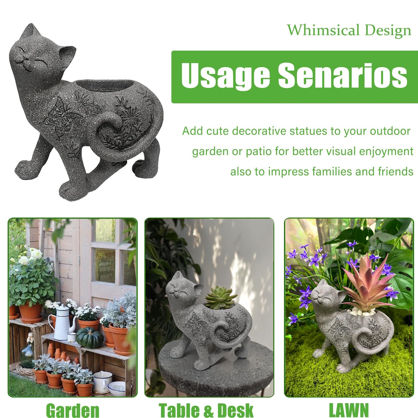 Euiroet 7.9" Cat Succulent Planter Holder Figurine, Flower Pot Statue, Decorative Modern Indoor & Outdoor Cat Planter Pot Sculpture, Garden Animal Flower Pot, Funny Planters for Indoor Plants
